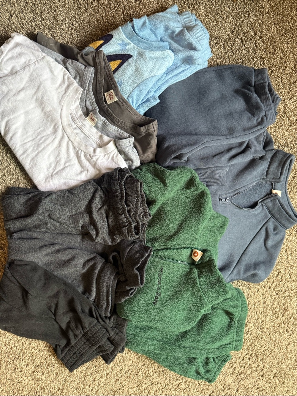 Kids Pullover Sweatshirt, T-Shirt, and Joggers Bundle - Green, Blue, Gray, White